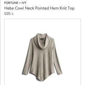 Fortune+Ivy: Hebe Cowl Neck Pointed Hem Knot Top